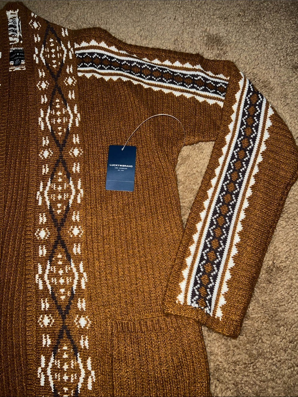 Lucky Brand Brown Patterned Open-Front Cardigan Sweater - Picture 2 of 5